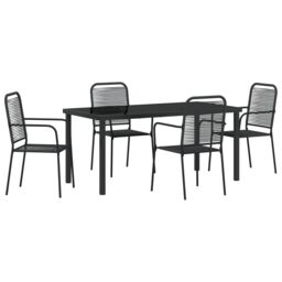 Berkfield Home 5 Piece Garden Dining Set Black Cotton Rope & Steel - thumbnail 2