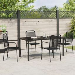 Berkfield Home 5 Piece Garden Dining Set Black Cotton Rope & Steel - thumbnail 4