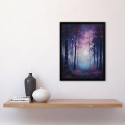 Artery8 Wall Art Print Enchanted Forest In Soft Moonlight Oil Painting Full Moon Fantasy Landscape w/ Fireflies Colourful Magical Nature Mystical - thumbnail 4