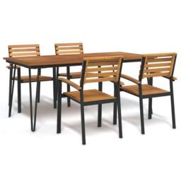 Berkfield Home 5 Piece Garden Dining Set Solid Wood Acacia & Metal in Brown - thumbnail 1