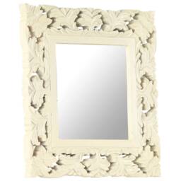 Berkfield Home Hand Carved Mirror White 50x50 cm Solid Mango Wood in Cream - thumbnail 3
