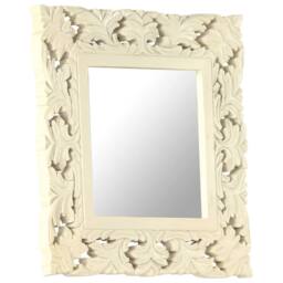 Berkfield Home Hand Carved Mirror White 50x50 cm Solid Mango Wood in Cream - thumbnail 8