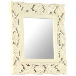Berkfield Home Hand Carved Mirror White 50x50 cm Solid Mango Wood in Cream - thumbnail 9