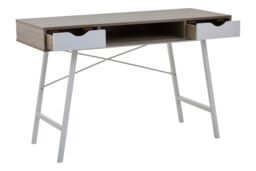 Orsina Two Drawer Light Oak Veneer Desk, Angular White Metal Legs - thumbnail 5