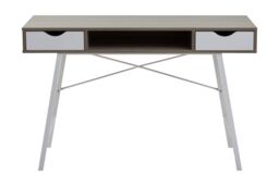 Orsina Two Drawer Light Oak Veneer Desk, Angular White Metal Legs - thumbnail 4