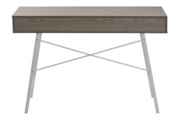 Orsina Two Drawer Light Oak Veneer Desk, Angular White Metal Legs - thumbnail 2