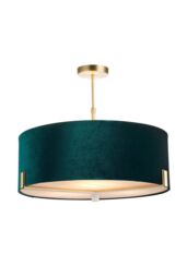Netlighting Hayfield Multi Arm Pendant Light Matt Antique Brass Plate Green Velvet in Gold