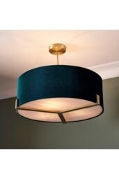 Netlighting Hayfield Multi Arm Pendant Light Matt Antique Brass Plate Green Velvet in Gold - thumbnail 2