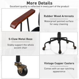 Costway Velvet Leisure Chair Adjustable Swivel Home Office Chair Rolling Computer Chair Black - thumbnail 6