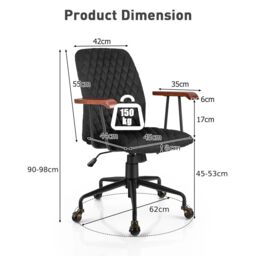 Costway Velvet Leisure Chair Adjustable Swivel Home Office Chair Rolling Computer Chair Black - thumbnail 3