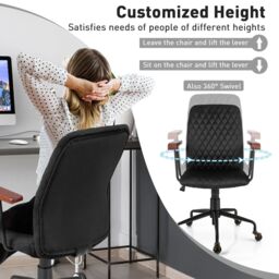 Costway Velvet Leisure Chair Adjustable Swivel Home Office Chair Rolling Computer Chair Black - thumbnail 4