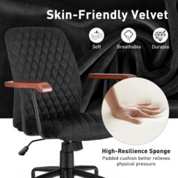 Costway Velvet Leisure Chair Adjustable Swivel Home Office Chair Rolling Computer Chair Black - thumbnail 5