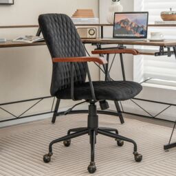 Costway Velvet Leisure Chair Adjustable Swivel Home Office Chair Rolling Computer Chair Black - thumbnail 2
