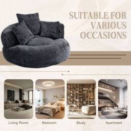 Direct Wicker Lazy Sofa, Durable Comfort High Back Chenille Bean Bag Chair Couch in Black - Size: 1 Pack - thumbnail 7