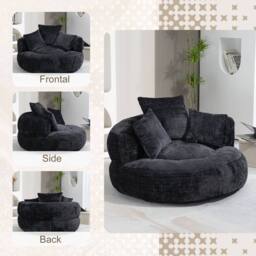 Direct Wicker Lazy Sofa, Durable Comfort High Back Chenille Bean Bag Chair Couch in Black - Size: 1 Pack - thumbnail 6