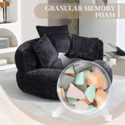 Direct Wicker Lazy Sofa, Durable Comfort High Back Chenille Bean Bag Chair Couch in Black - Size: 1 Pack - thumbnail 4