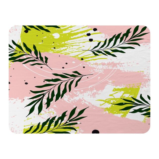 Benjamin Tate Design Green Leaves On Brush Strokes Blanket in Natural - Size: 120 cm x 150 cm - image 1