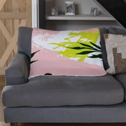 Benjamin Tate Design Green Leaves On Brush Strokes Blanket in Natural - Size: 120 cm x 150 cm - thumbnail 2