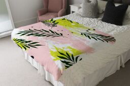 Benjamin Tate Design Green Leaves On Brush Strokes Blanket in Natural - Size: 120 cm x 150 cm - thumbnail 3