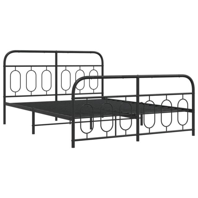 Berkfield Home Metal Bed Frame without Mattress with Footboard Black 135x190cm - Size: 135x190 cm - image 1