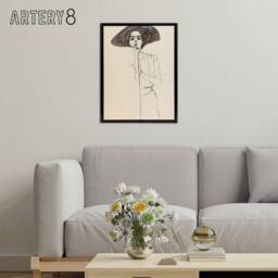 "Artery8 Portrait of a Woman with a Hat Framed Canvas Wall Art Print Egon Schiele in Beige - Size: W12"" x H16""" - thumbnail 3