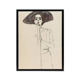 "Artery8 Portrait of a Woman with a Hat Framed Canvas Wall Art Print Egon Schiele in Beige - Size: W12"" x H16""" - thumbnail 1