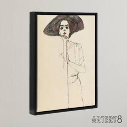 "Artery8 Portrait of a Woman with a Hat Framed Canvas Wall Art Print Egon Schiele in Beige - Size: W12"" x H16""" - thumbnail 2