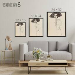"Artery8 Portrait of a Woman with a Hat Framed Canvas Wall Art Print Egon Schiele in Beige - Size: W12"" x H16""" - thumbnail 4