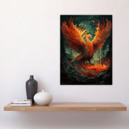 Artery8 Wall Art Print Majestic Phoenix Bird Concept Painting Blue Orange Red Mythical Creature Rising from the Ashes Spreading Fire Wings Vibrant - thumbnail 4