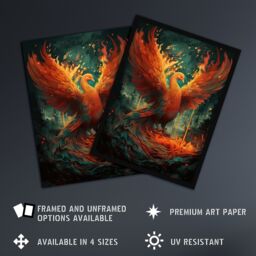 Artery8 Wall Art Print Majestic Phoenix Bird Concept Painting Blue Orange Red Mythical Creature Rising from the Ashes Spreading Fire Wings Vibrant - thumbnail 2