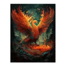 Artery8 Wall Art Print Majestic Phoenix Bird Concept Painting Blue Orange Red Mythical Creature Rising from the Ashes Spreading Fire Wings Vibrant - thumbnail 1