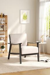 H&O Direct Mid Century Rattan Armchair in Beige - thumbnail 1