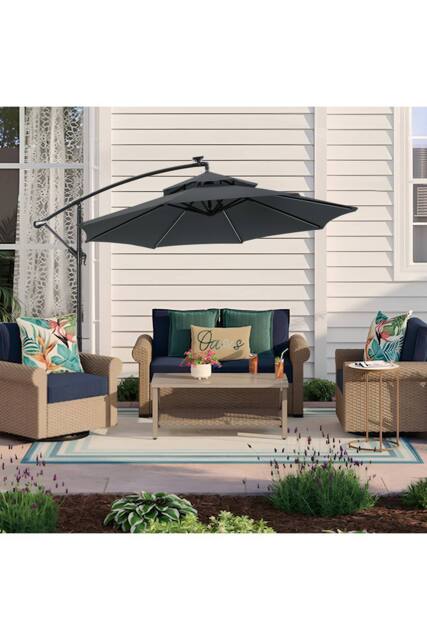 Living and Home 2.91m W x 2.91m D Double-Top Cantilever Parasol with Lights in Dark Grey - image 1