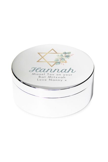 Personalised Memento Company Personalised Bat Mitzvah Round Trinket in Metallic Silver - image 1