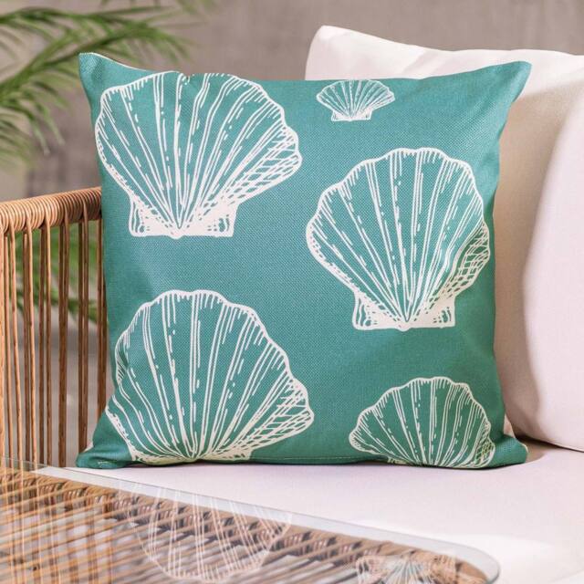 icon Cushion 43x43 Kyoto Fabric, Large Sea Shell in Bottle Green - image 1