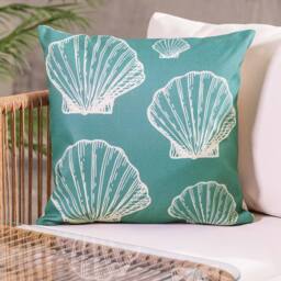 icon Cushion 43x43 Kyoto Fabric, Large Sea Shell in Bottle Green - thumbnail 1