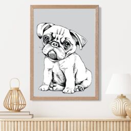 ARTZE Sketch Pug Dog on Light Grey Framed Print SIZE: A2 with Oak Frame - thumbnail 2