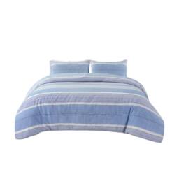Snug City Duvet Cover & Pillowcase Blue Stripe Monochrome Design Polycotton - Size: Single - thumbnail 2