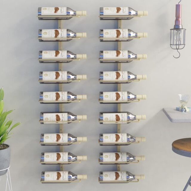 Berkfield Home Wall-mounted Wine Rack for 9 Bottles 2 pcs Gold Iron - image 1