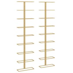 Berkfield Home Wall-mounted Wine Rack for 9 Bottles 2 pcs Gold Iron - thumbnail 2