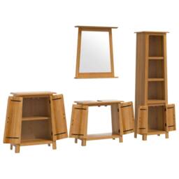 Berkfield Home Beautiful 4 Piece Bathroom Furniture Set Solid Wood Pine in Brown - thumbnail 4