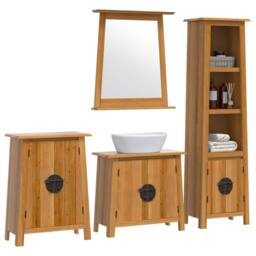 Berkfield Home Beautiful 4 Piece Bathroom Furniture Set Solid Wood Pine in Brown