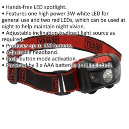 Loops 3W LED Head Torch Spotlight - Adjustable Headband - White LED & 2 x Red LEDs - thumbnail 2