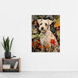 Artery8 White Cream Border Terrier On Elegant Floral Backdrop William Morris Style Jungle Flowers Artwork Extra Large XL Unframed Wall Art Poster - thumbnail 4