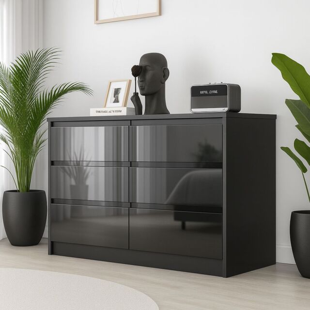 Harmin High Gloss Sleek Handleless 6 Drawer Chest Of Drawers in Black - image 1