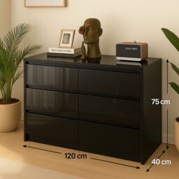 Harmin High Gloss Sleek Handleless 6 Drawer Chest Of Drawers in Black - thumbnail 4