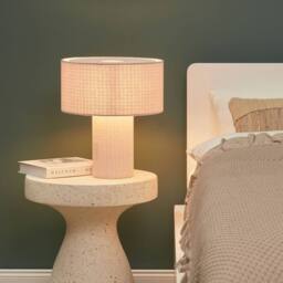 Wyld and Coco Bedside Lamp Grey Cotton-Linen Drum Shade 30cm - thumbnail 1