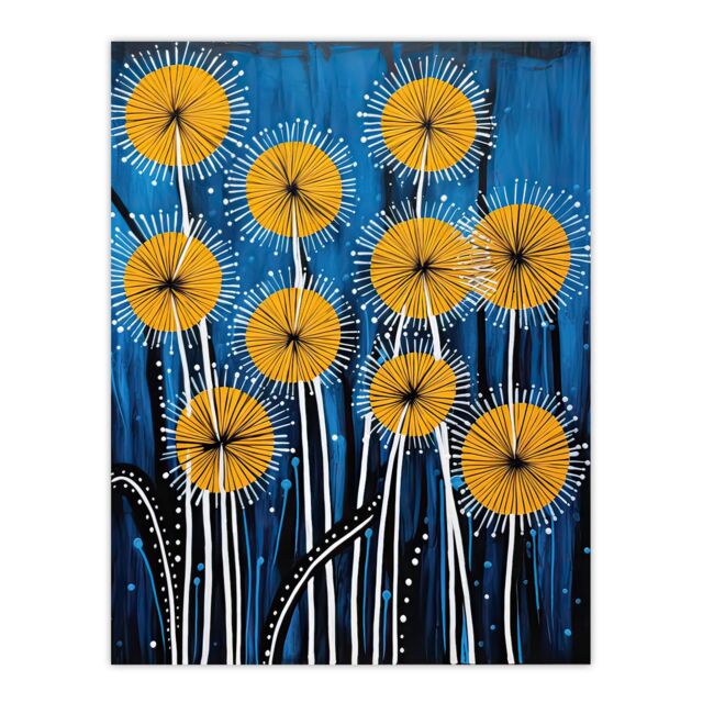 "Artery8 Wall Art Print Dandelion Flower Seeds Gond Style Painting Blue Yellow Abstract Summer Meadow Patterns Poster - Size: W18"" x H24""" - image 1