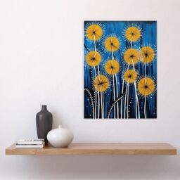 "Artery8 Wall Art Print Dandelion Flower Seeds Gond Style Painting Blue Yellow Abstract Summer Meadow Patterns Poster - Size: W18"" x H24""" - thumbnail 4