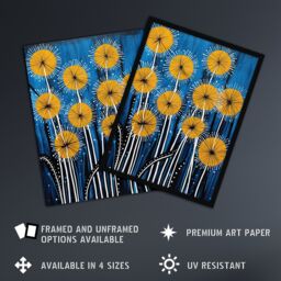 "Artery8 Wall Art Print Dandelion Flower Seeds Gond Style Painting Blue Yellow Abstract Summer Meadow Patterns Poster - Size: W18"" x H24""" - thumbnail 2